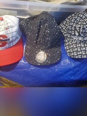 Trio of Printed Snapback Hats - Red/Black/Black & White
